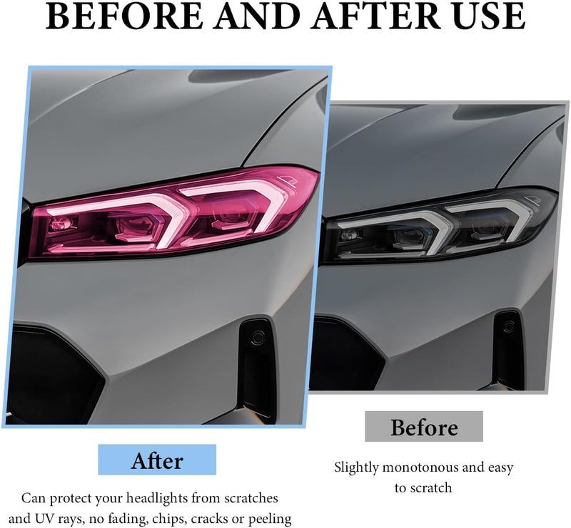 MUQIDA Headlight Vinyl Film Sticker Sheet Roll, 47.2"×11.8" Self-Adhesive Tint Vinyl Film for Car Tail Lights Fog Lights, Air-Release Headlight Tint Wrap Film with Squeegee & Cutter (Pink) - Image 5